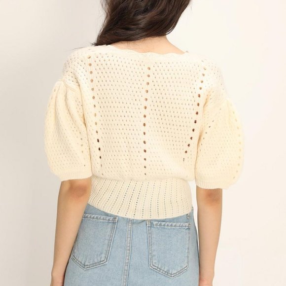 Storets Flora Chunky Knit Cardigan Ivory button front - Picture 4 of 12